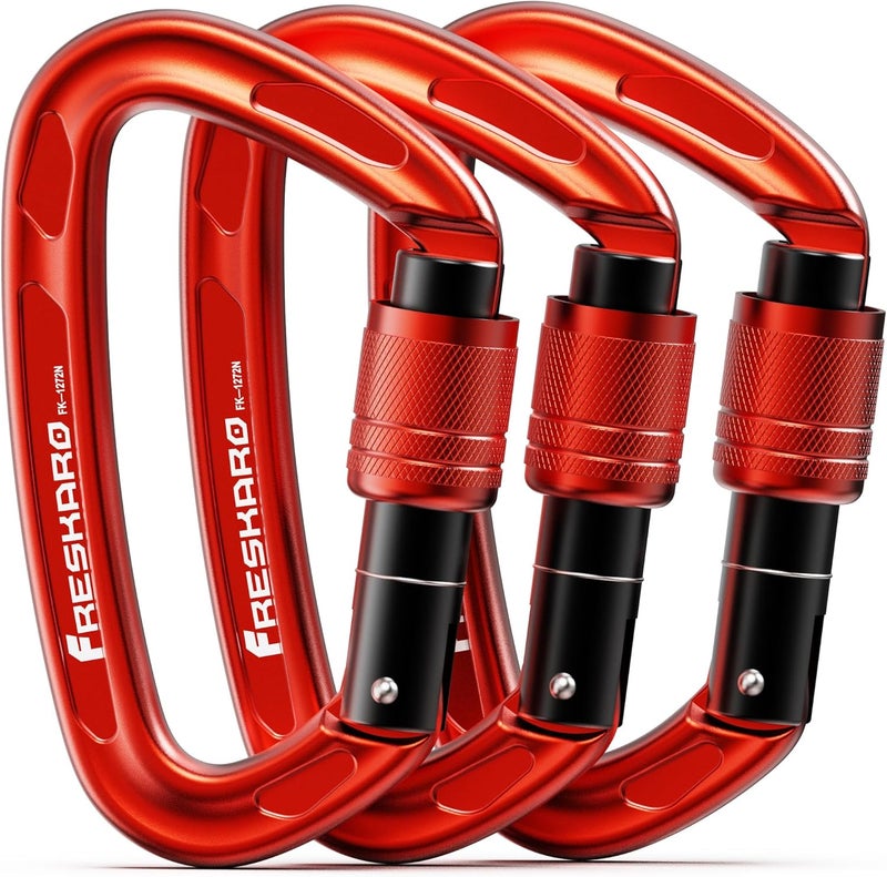 FresKaro 4inches 25kN-5621lbs Climbing Carabiners, UIAA CE Certified, Screw Lock, 7075 Aluminium, Lightweight, Rust Proof, for Mountaineering, Rappelling etc., Multi-Colors - Image 1